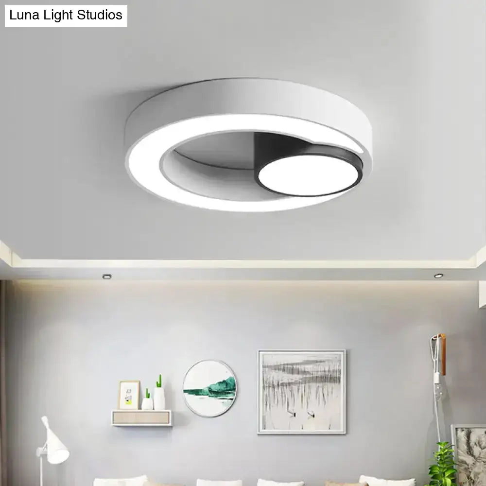 Nordic Iron Ring Flush Mounted Lamp - Black & White Led Ceiling Lighting (White/3 Color Light)