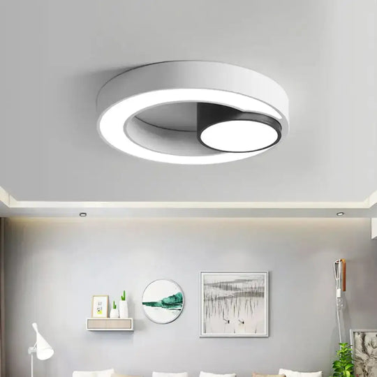 Nordic Iron Ring Flush Mounted Lamp - Black & White Led Ceiling Lighting (White/3 Color Light) /