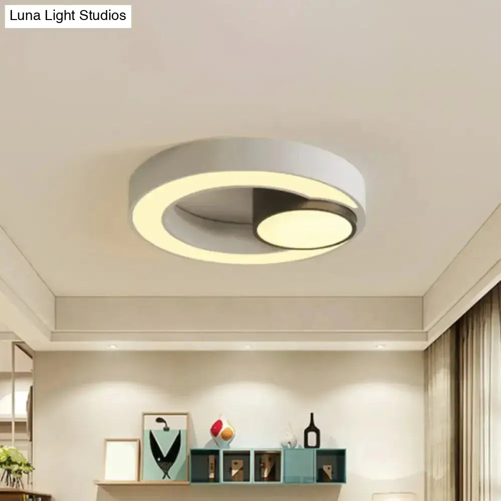 Nordic Iron Ring Flush Mounted Lamp - Black & White Led Ceiling Lighting (White/3 Color Light)