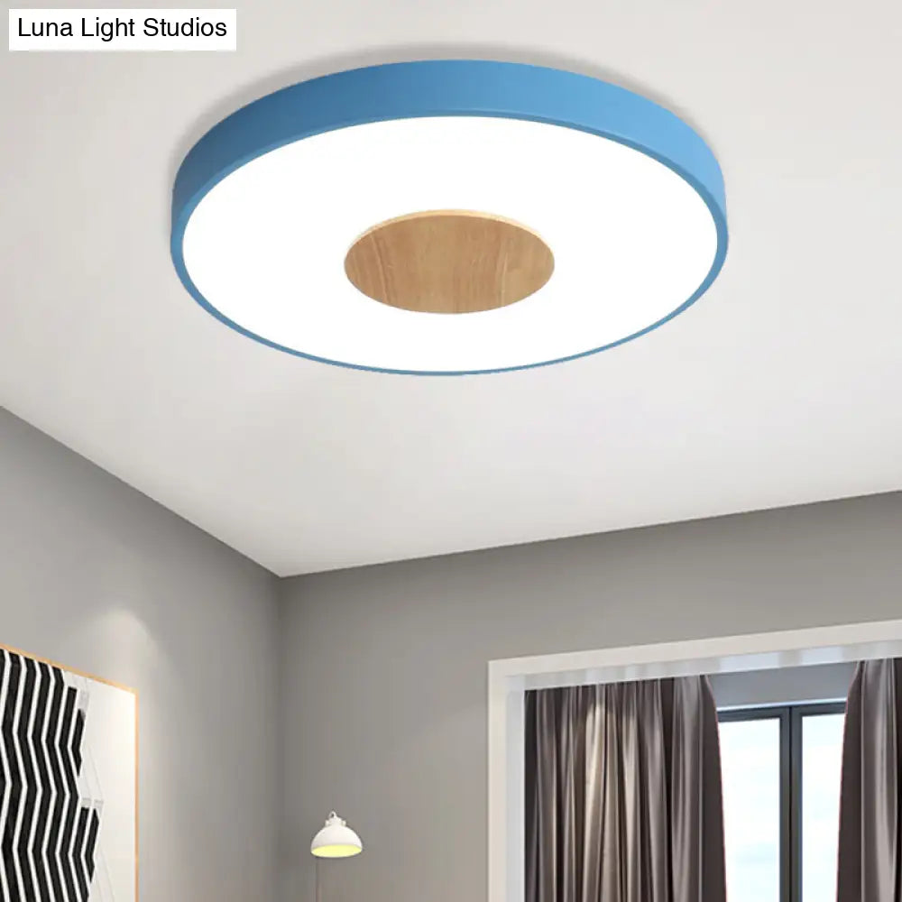 Nordic Iron Round Flush Mount Ceiling Light - 1 Head Pink/Blue/White Lighting Fixture For Bedroom
