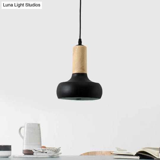 Nordic Style Iron Urn Pendant: Suspended 1-Light Ceiling Fixture Black Finish