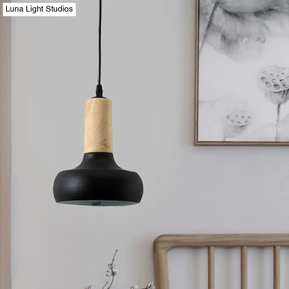 Nordic Style Iron Urn Pendant: Suspended 1-Light Ceiling Fixture Black Finish