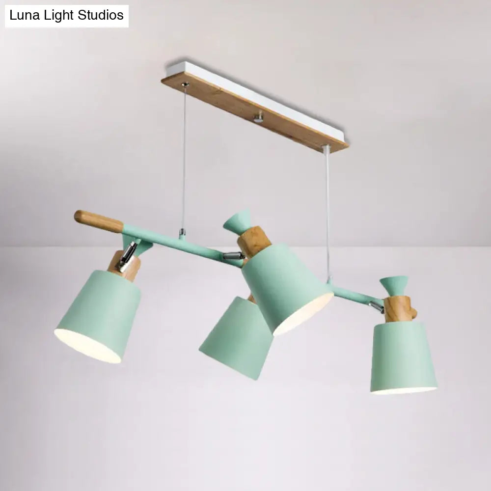 Nordic Island Light With Tapered Shade - Green/Grey/White 4 Lights Kitchen Dining Room Hanging Lamp