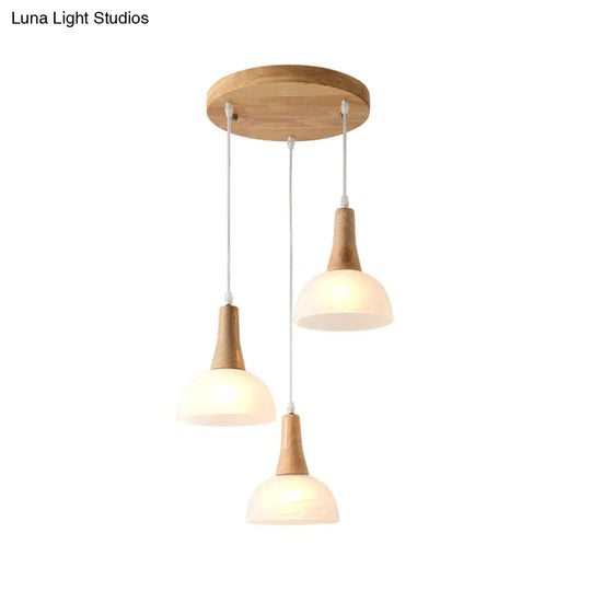 Nordic Ivory Glass Hang Lamp - 3-Head Cluster Pendant For Dining Room Wood Finish