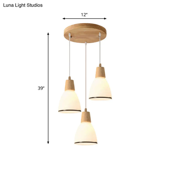 Nordic Ivory Glass Hang Lamp - 3-Head Cluster Pendant For Dining Room Wood Finish