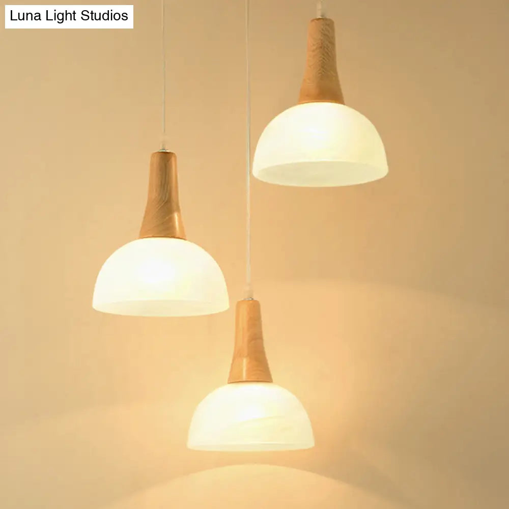 Nordic Ivory Glass Hang Lamp - 3-Head Cluster Pendant For Dining Room Wood Finish