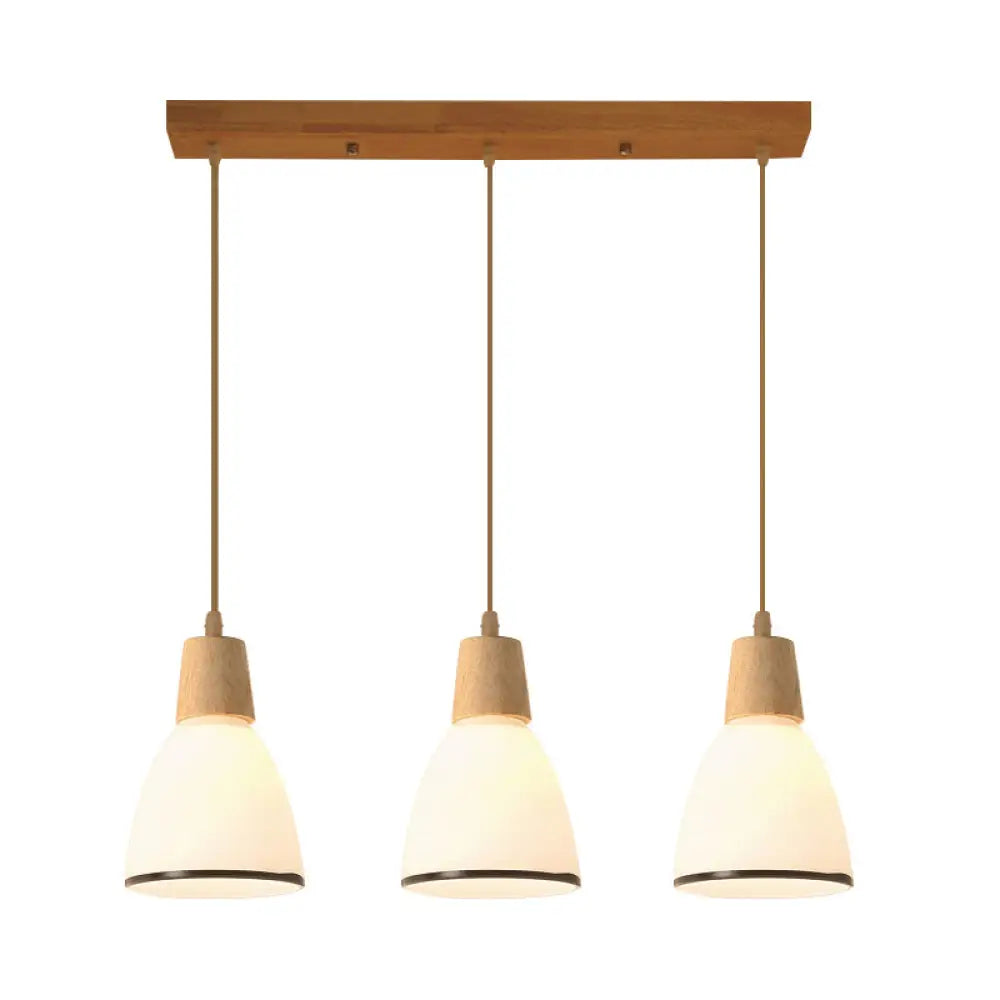 Nordic Ivory Glass Hang Lamp - 3-Head Cluster Pendant For Dining Room Wood Finish / Barrel Linear