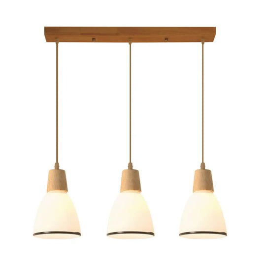 Nordic Ivory Glass Hang Lamp - 3-Head Cluster Pendant For Dining Room Wood Finish / Barrel Linear