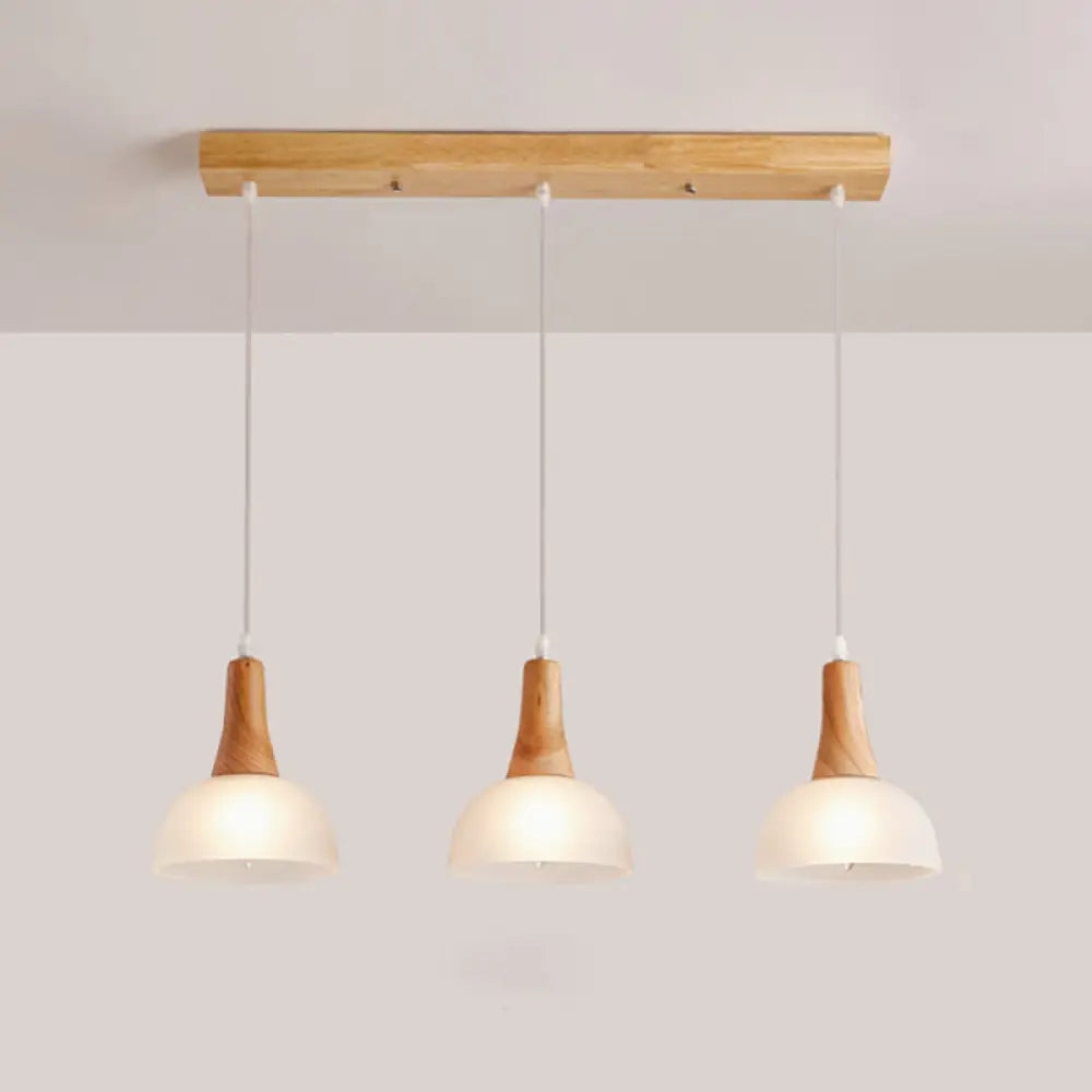 Nordic Ivory Glass Hang Lamp - 3-Head Cluster Pendant For Dining Room Wood Finish / Bowl Linear