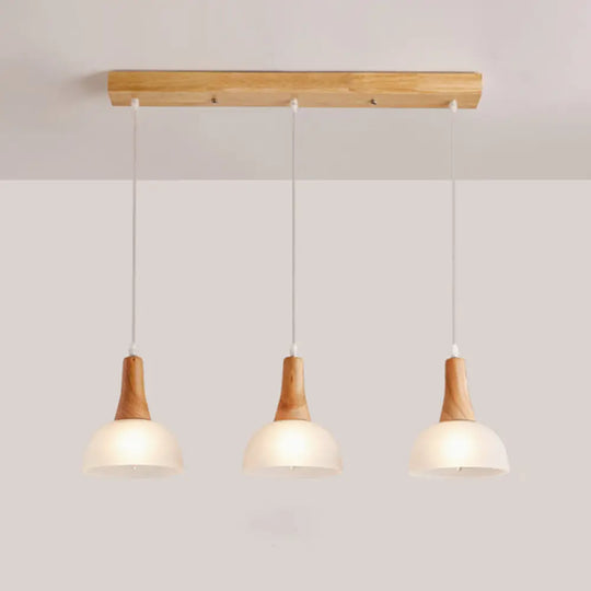 Nordic Ivory Glass Hang Lamp - 3-Head Cluster Pendant For Dining Room Wood Finish / Bowl Linear