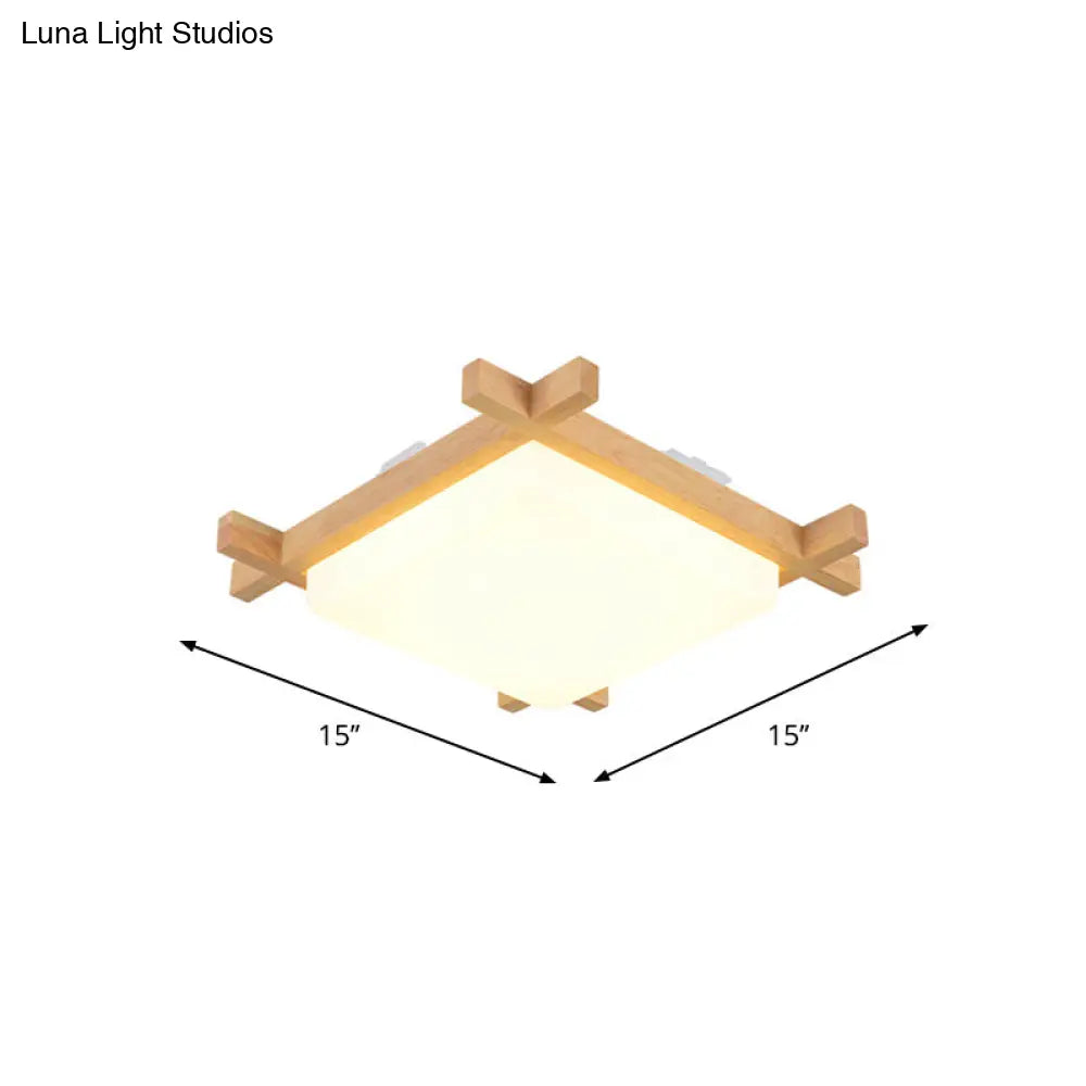 Nordic Led Acrylic Ceiling Lamp: Wood Chessboard Flush Mount Light Fixture (15/16.5/20.5) In