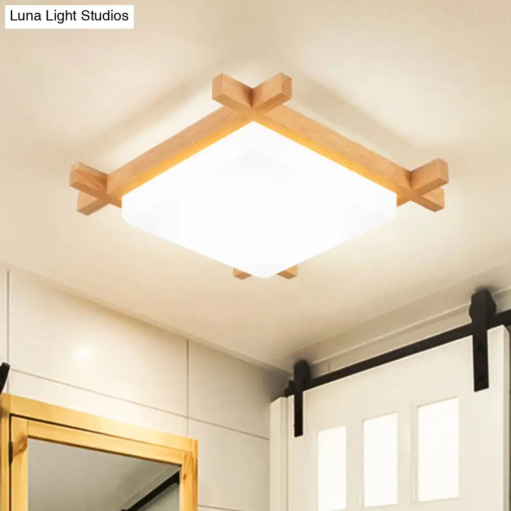 Nordic Led Acrylic Ceiling Lamp: Wood Chessboard Flush Mount Light Fixture (15/16.5/20.5) In