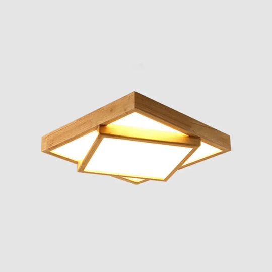 Nordic Led Acrylic Ceiling Mounted Lamp For Bedroom - Wood 2-Tiered Flush Light Fixture / 19’’