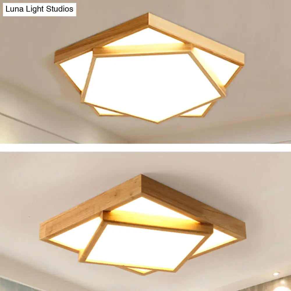 Nordic Led Acrylic Ceiling Mounted Lamp For Bedroom - Wood 2-Tiered Flush Light Fixture