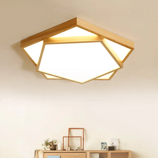 Nordic Led Acrylic Ceiling Mounted Lamp For Bedroom - Wood 2-Tiered Flush Light Fixture / 21.5’’