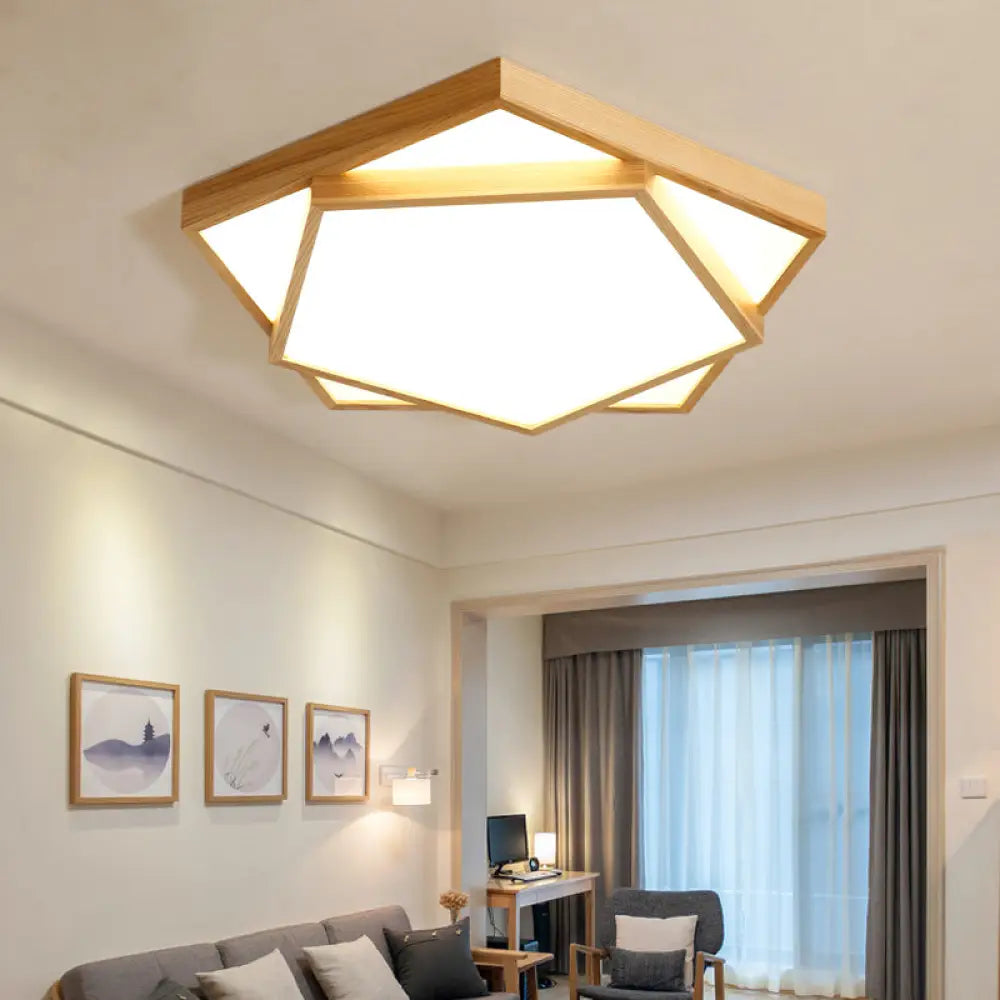 Nordic Led Acrylic Ceiling Mounted Lamp For Bedroom - Wood 2-Tiered Flush Light Fixture / 25.5’’