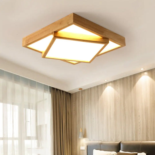 Nordic Led Acrylic Ceiling Mounted Lamp For Bedroom - Wood 2-Tiered Flush Light Fixture / 25’’