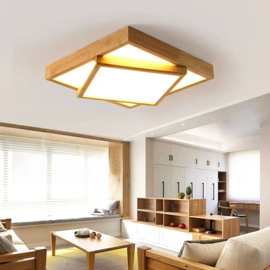 Nordic Led Acrylic Ceiling Mounted Lamp For Bedroom - Wood 2-Tiered Flush Light Fixture / 31.5’’