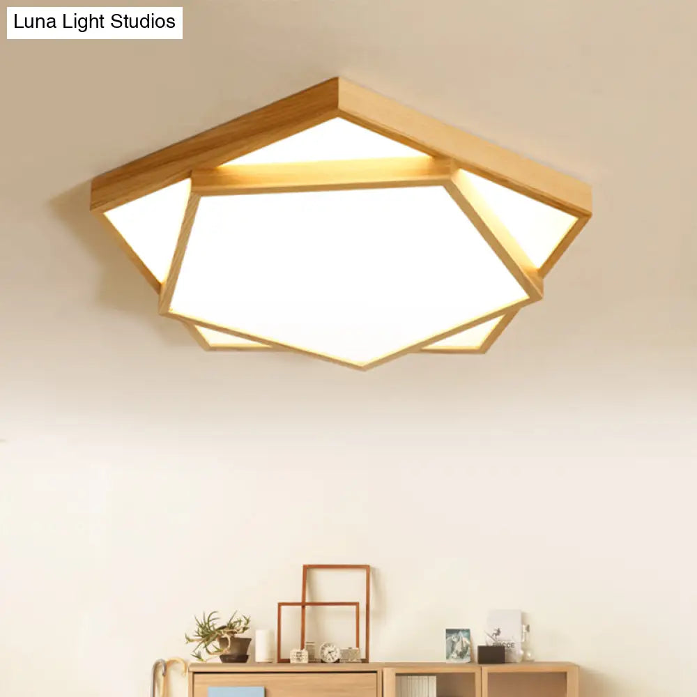 Nordic Led Acrylic Ceiling Mounted Lamp For Bedroom - Wood 2-Tiered Flush Light Fixture / 21.5