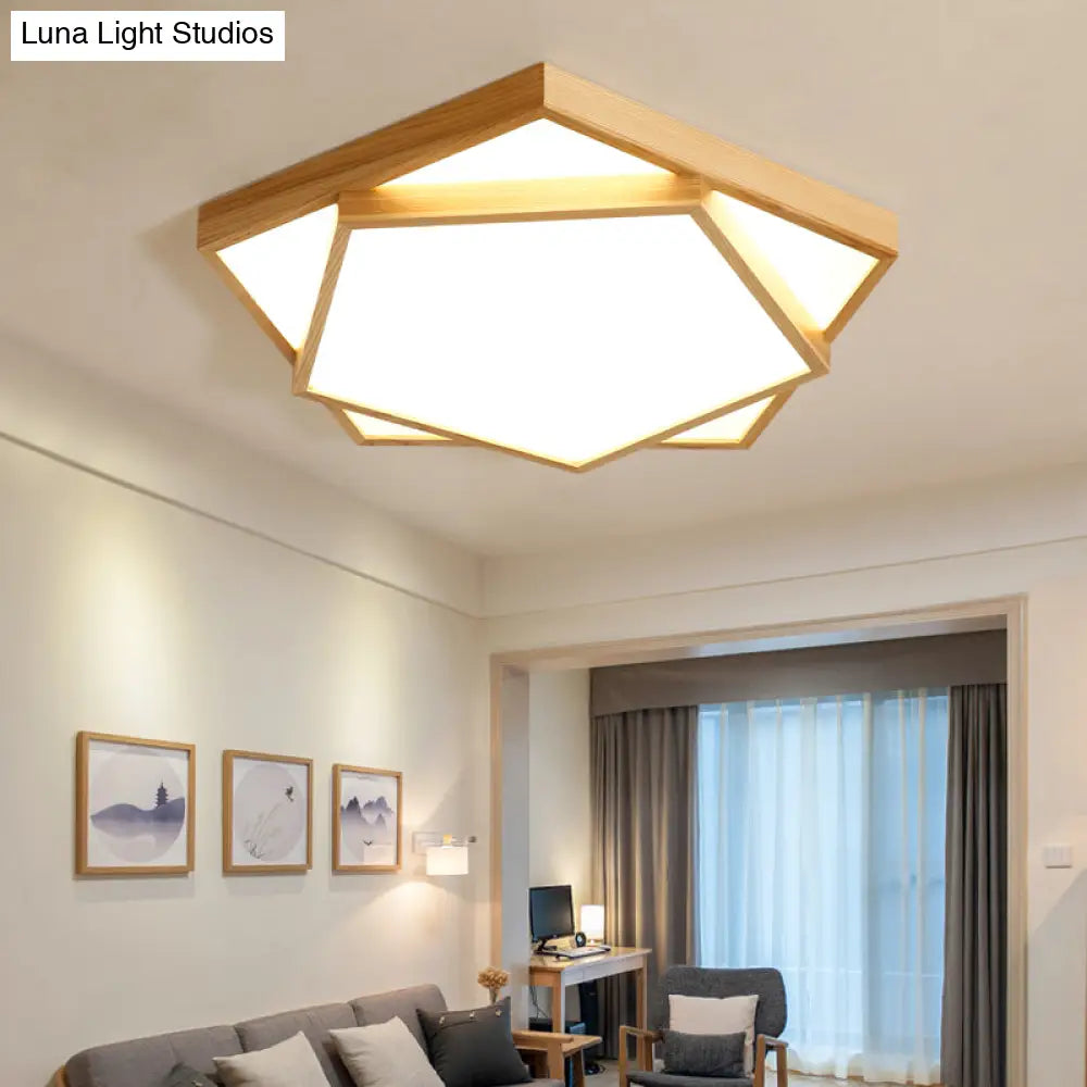 Nordic Led Acrylic Ceiling Mounted Lamp For Bedroom - Wood 2-Tiered Flush Light Fixture / 25.5