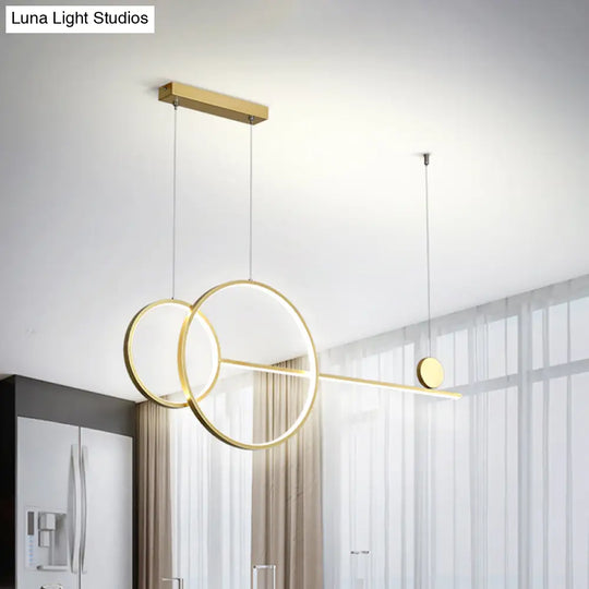 Nordic Led Acrylic Chandelier Lamp With Black & Gold Line Design For Circular Island Lighting