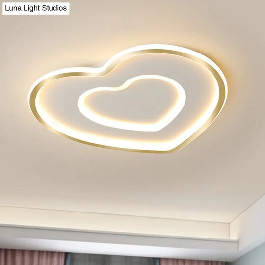 Nordic Led Acrylic Flushmount Light Fixture For Bedroom - Loving Heart Design White