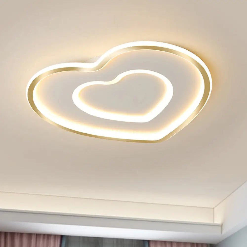Nordic Led Acrylic Flushmount Light Fixture For Bedroom - Loving Heart Design White