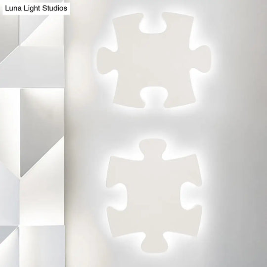 Nordic Led Acrylic Jigsaw Puzzle Wall Sconce In White/Black For Living Room - White/Warm Light