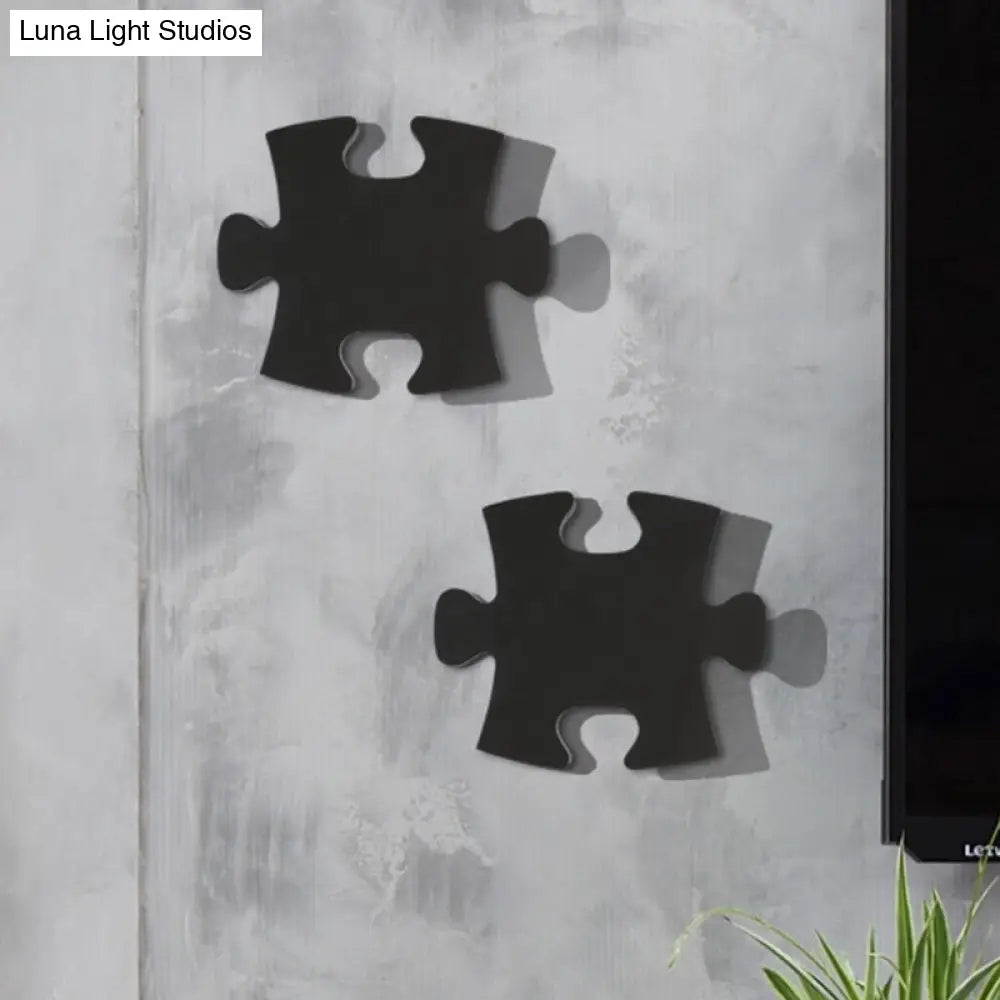 Nordic Led Acrylic Jigsaw Puzzle Wall Sconce In White/Black For Living Room - White/Warm Light