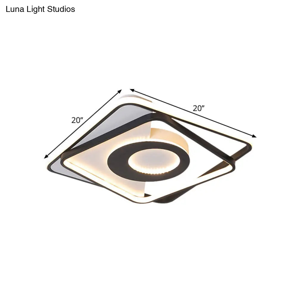 Nordic Led Acrylic Square Semi Flush Ceiling Lamp 16/20 Wide Black-White Interlaced Design