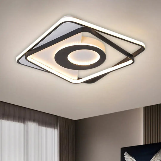 Nordic Led Acrylic Square Semi Flush Ceiling Lamp 16’/20’ Wide Black - White Interlaced Design