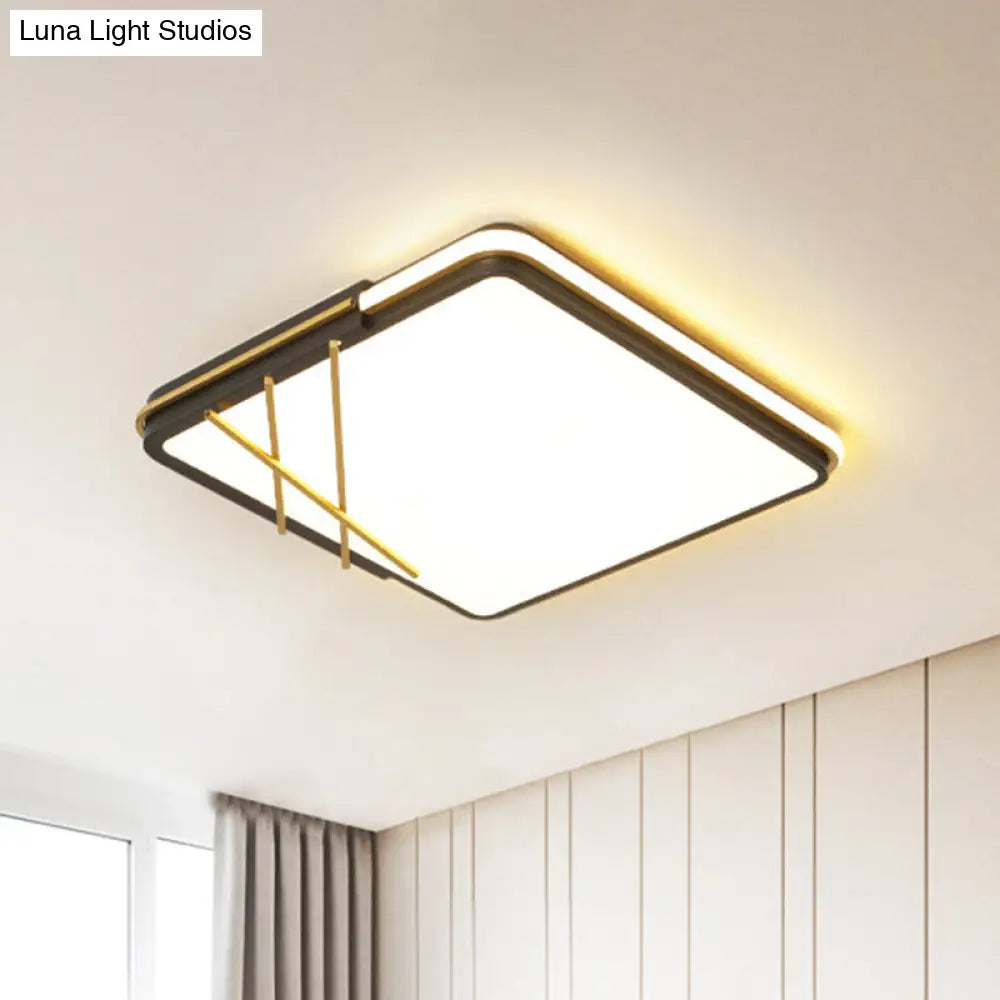 Nordic Led Black Acrylic Square Flushmount Lighting With Warm/White Light Lines Decor 16/19.5 Width