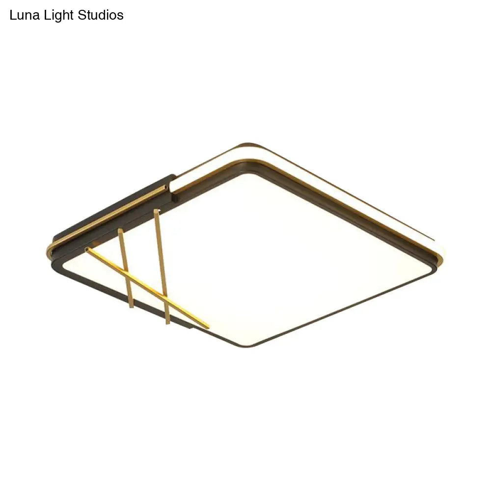 Nordic Led Black Acrylic Square Flushmount Lighting With Warm/White Light Lines Decor 16’/19.5’