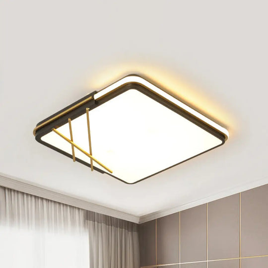 Nordic Led Black Acrylic Square Flushmount Lighting With Warm/White Light Lines Decor 16’/19.5’