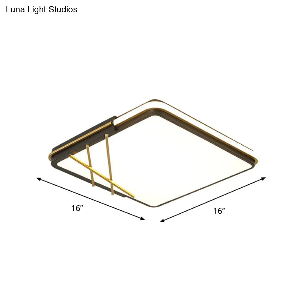 Nordic Led Black Acrylic Square Flushmount Lighting With Warm/White Light Lines Decor 16/19.5 Width