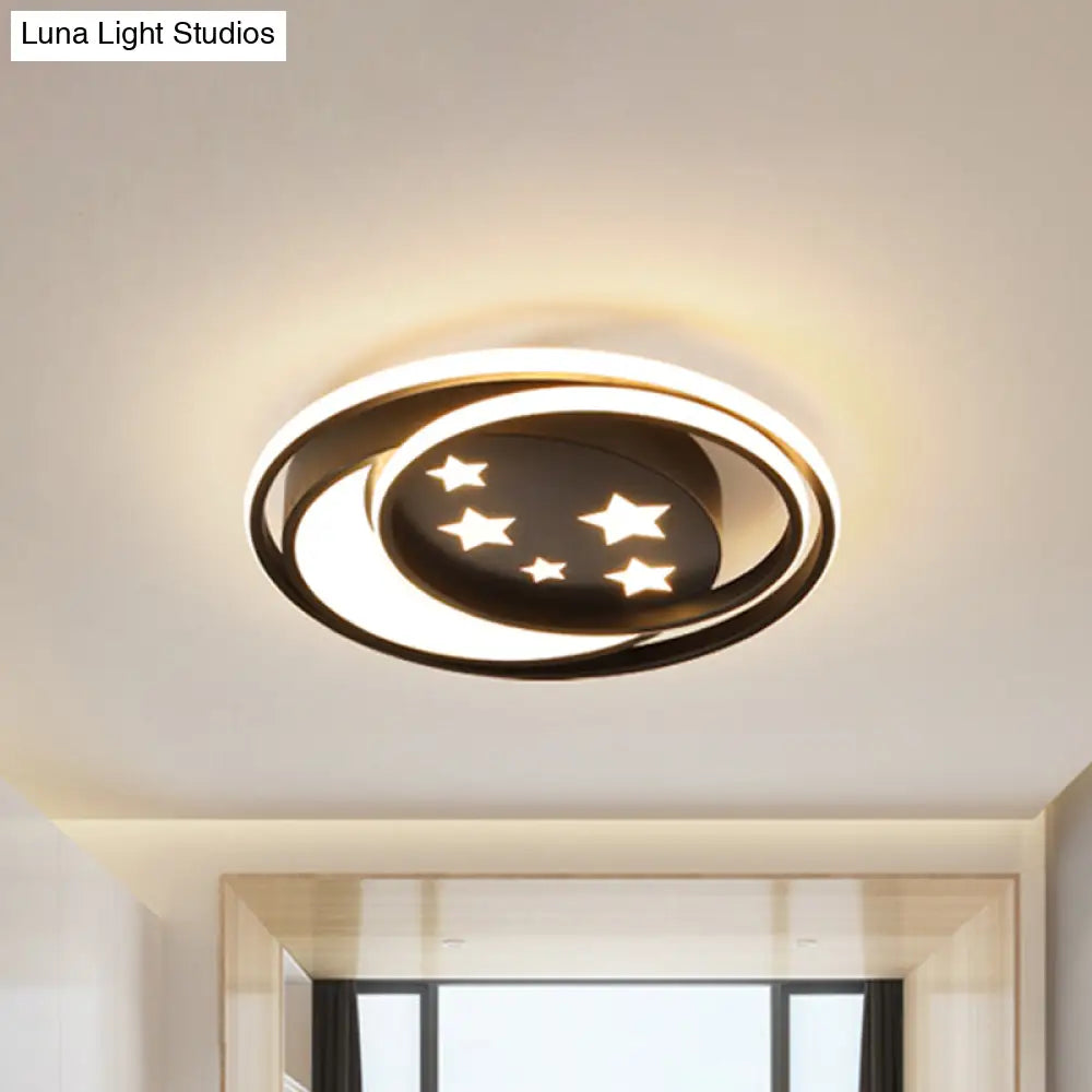 Nordic Led Black Flushmount With Star Pattern For Bedroom Lighting Fixture