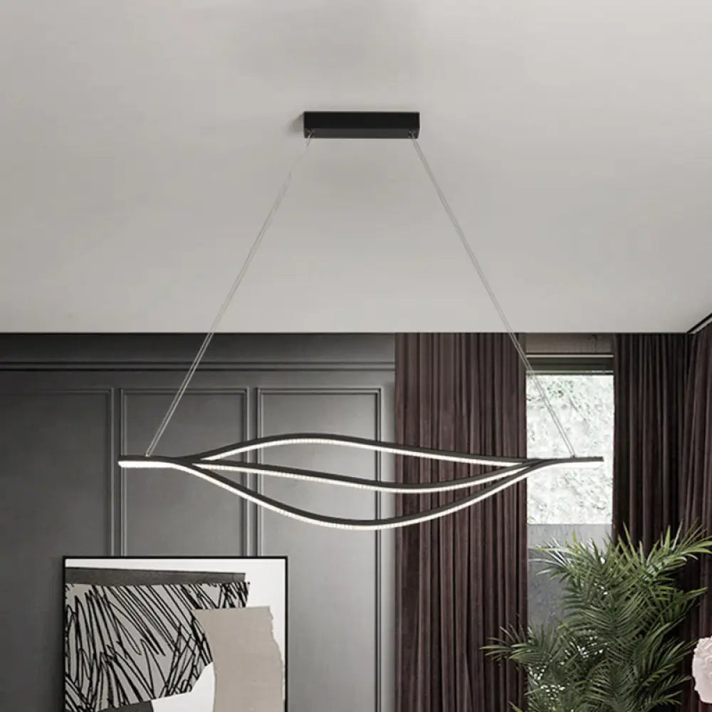 Nordic Led Black Pendant Light Kit In Warm/White 31.5/39/47 Wide With Metallic Leaf-Like Island