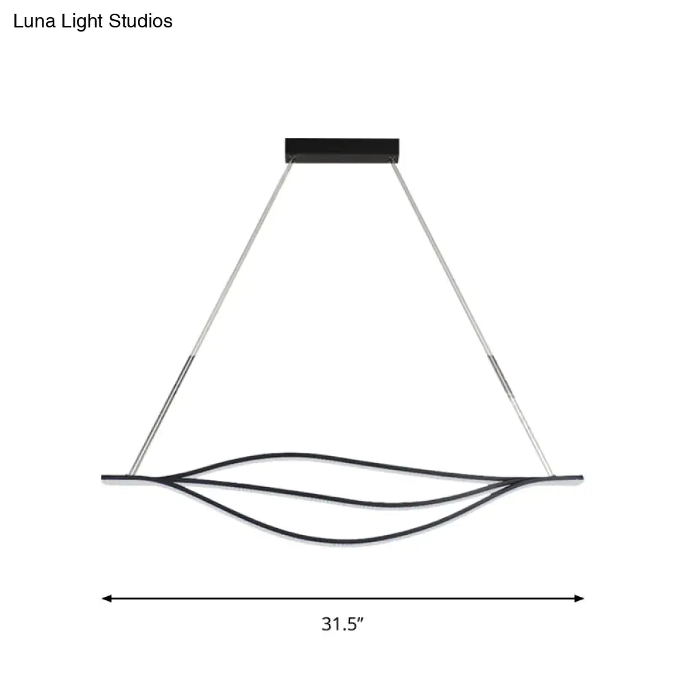 Nordic Led Black Pendant Light Kit In Warm/White 31.5/39/47 Wide With Metallic Leaf-Like Island