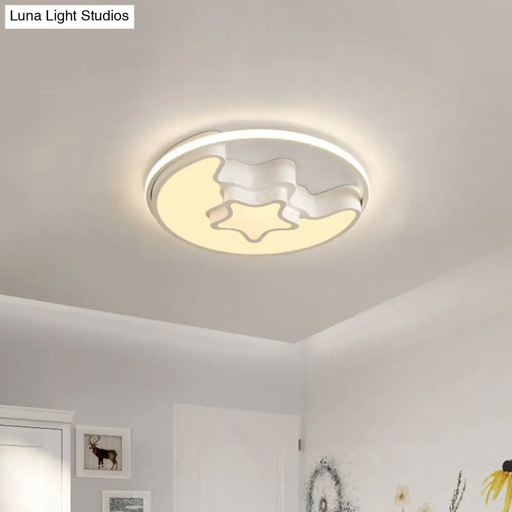 Nordic Led Ceiling Fixture With Moon And Star Flush Mount Spotlight: White/Pink/Blue Acrylic Shade