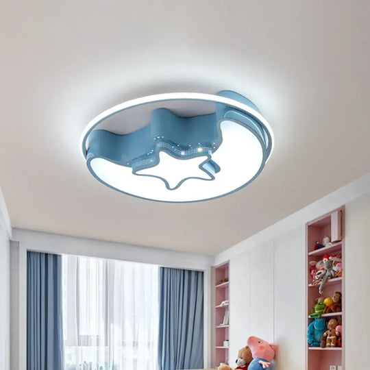 Nordic Led Ceiling Fixture With Moon And Star Flush Mount Spotlight: White/Pink/Blue Acrylic Shade