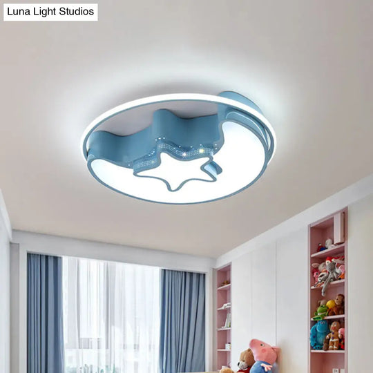 Nordic Led Ceiling Fixture With Moon And Star Flush Mount Spotlight: White/Pink/Blue Acrylic Shade 3