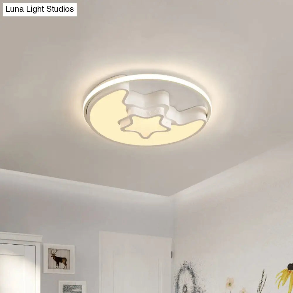 Nordic Led Ceiling Fixture With Moon And Star Flush Mount Spotlight: White/Pink/Blue Acrylic Shade 3
