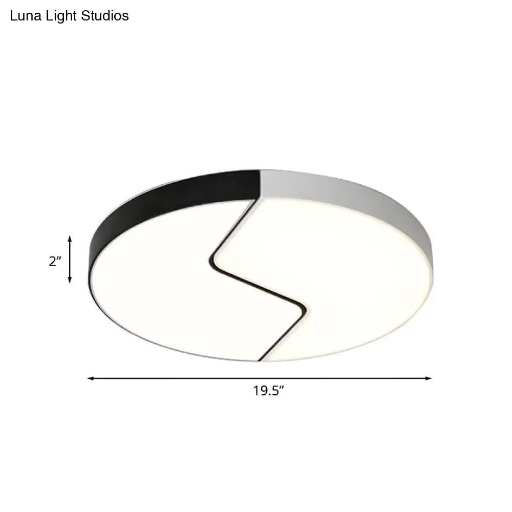 Nordic Led Ceiling Flush Lamp With Acrylic Shade And Black/White Finish In White/Warm Light