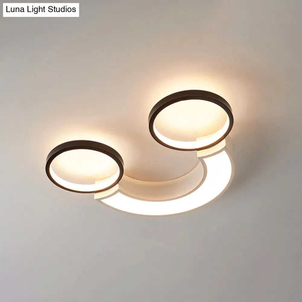 Nordic Led Ceiling Flush Light | Acrylic Black & White Smiley Design Remote Control Dimmable