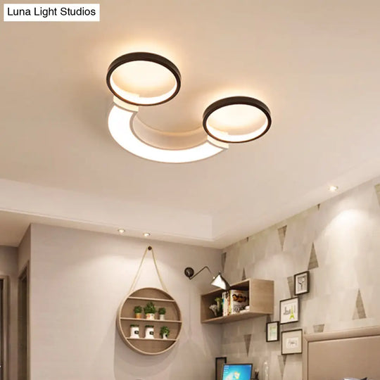 Nordic Led Ceiling Flush Light | Acrylic Black & White Smiley Design Remote Control Dimmable