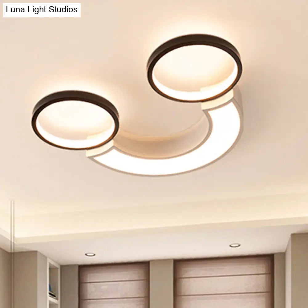 Nordic Led Ceiling Flush Light | Acrylic Black & White Smiley Design Remote Control Dimmable