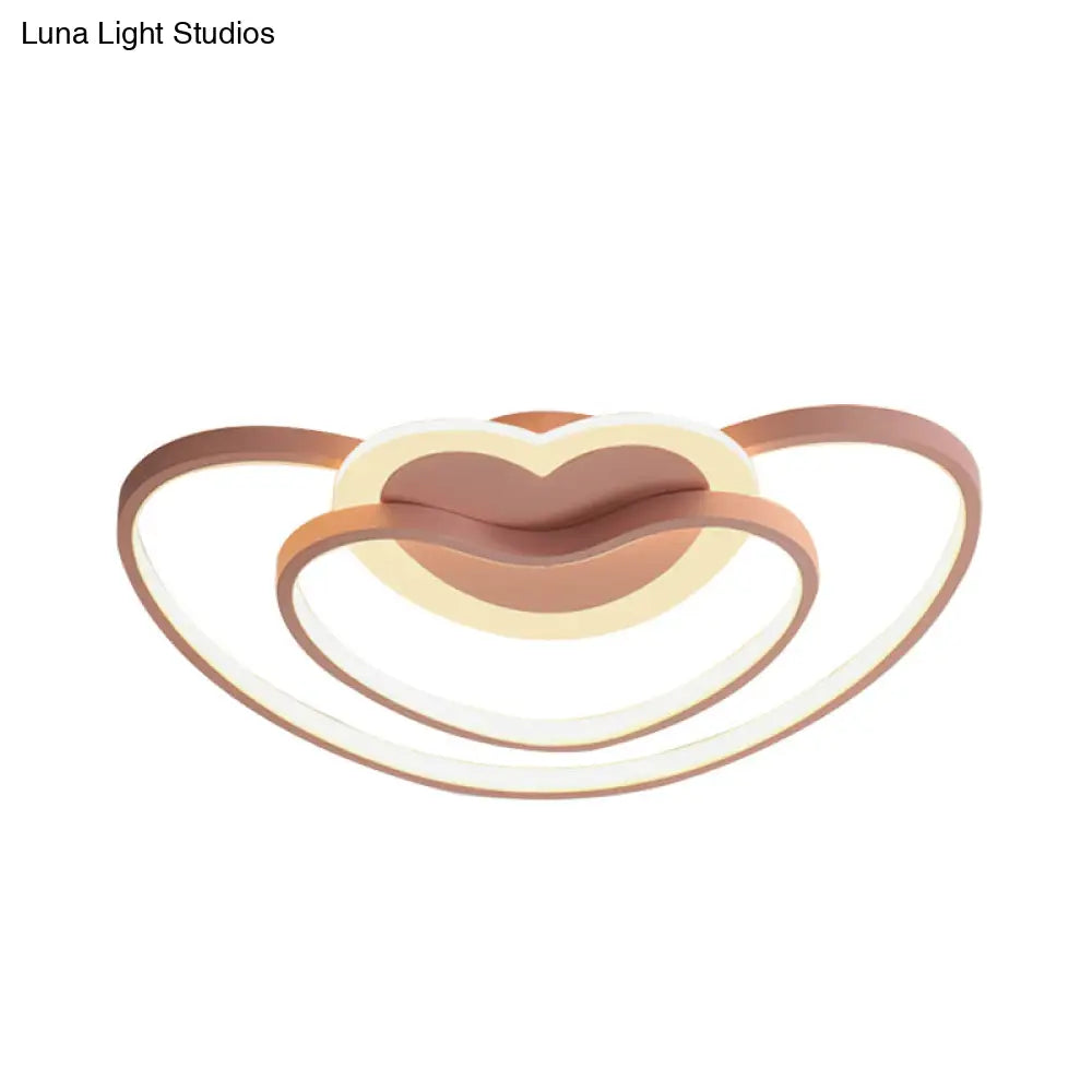 Nordic Led Ceiling Flush Light With Dual Loving Heart Frame In White Pink Or Blue Acrylic Shade