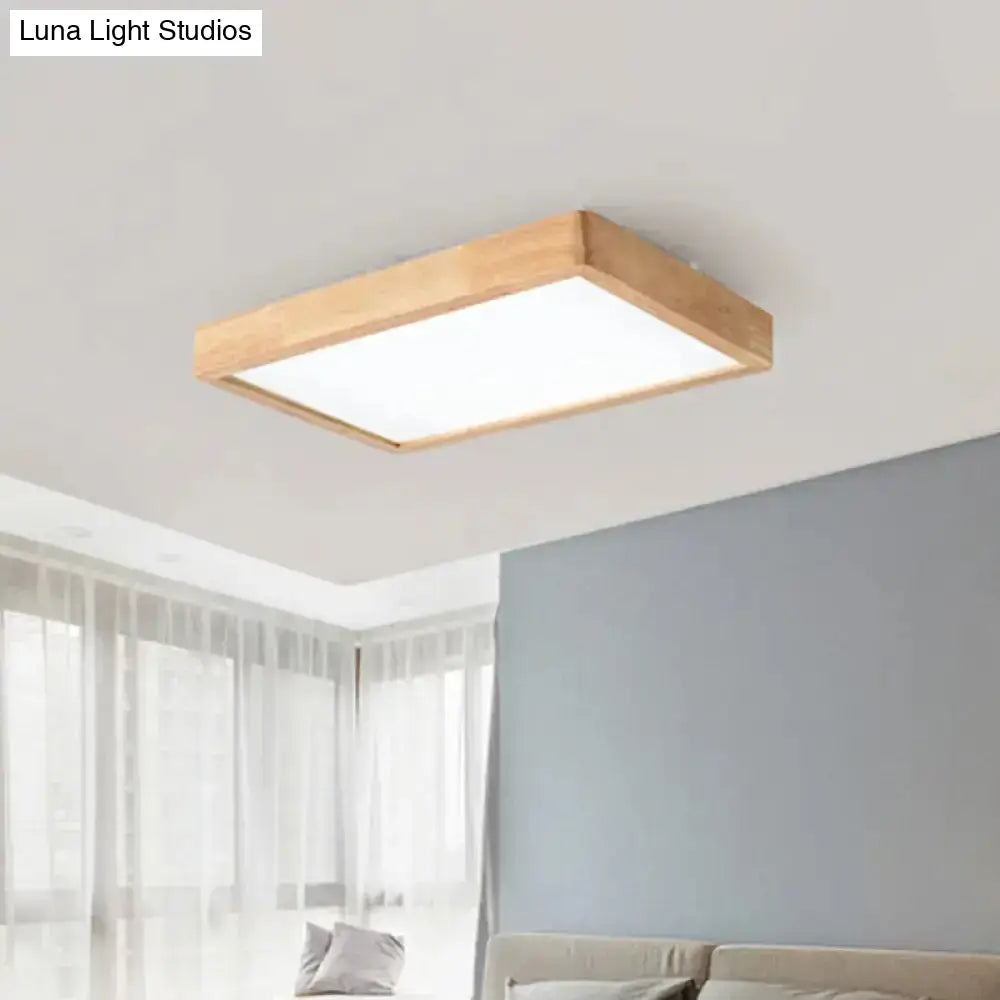 Nordic Led Ceiling Flushmount Lighting - Square/Rectangle/Checkered Wood Design Acrylic Shade