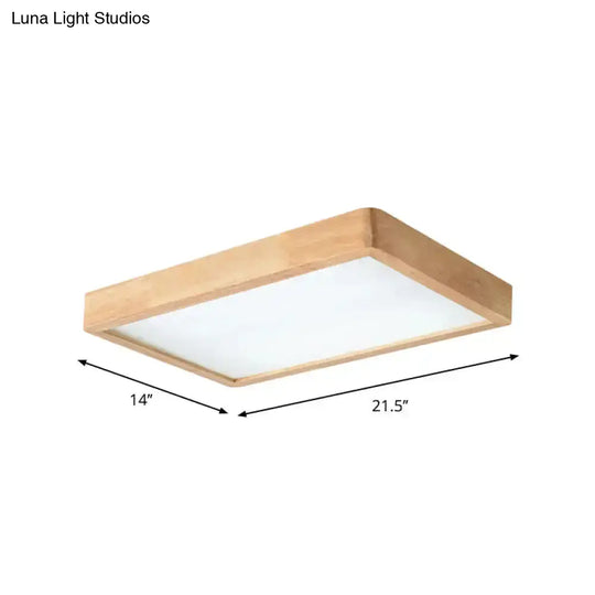 Nordic Led Ceiling Flushmount Lighting - Square/Rectangle/Checkered Wood Design Acrylic Shade