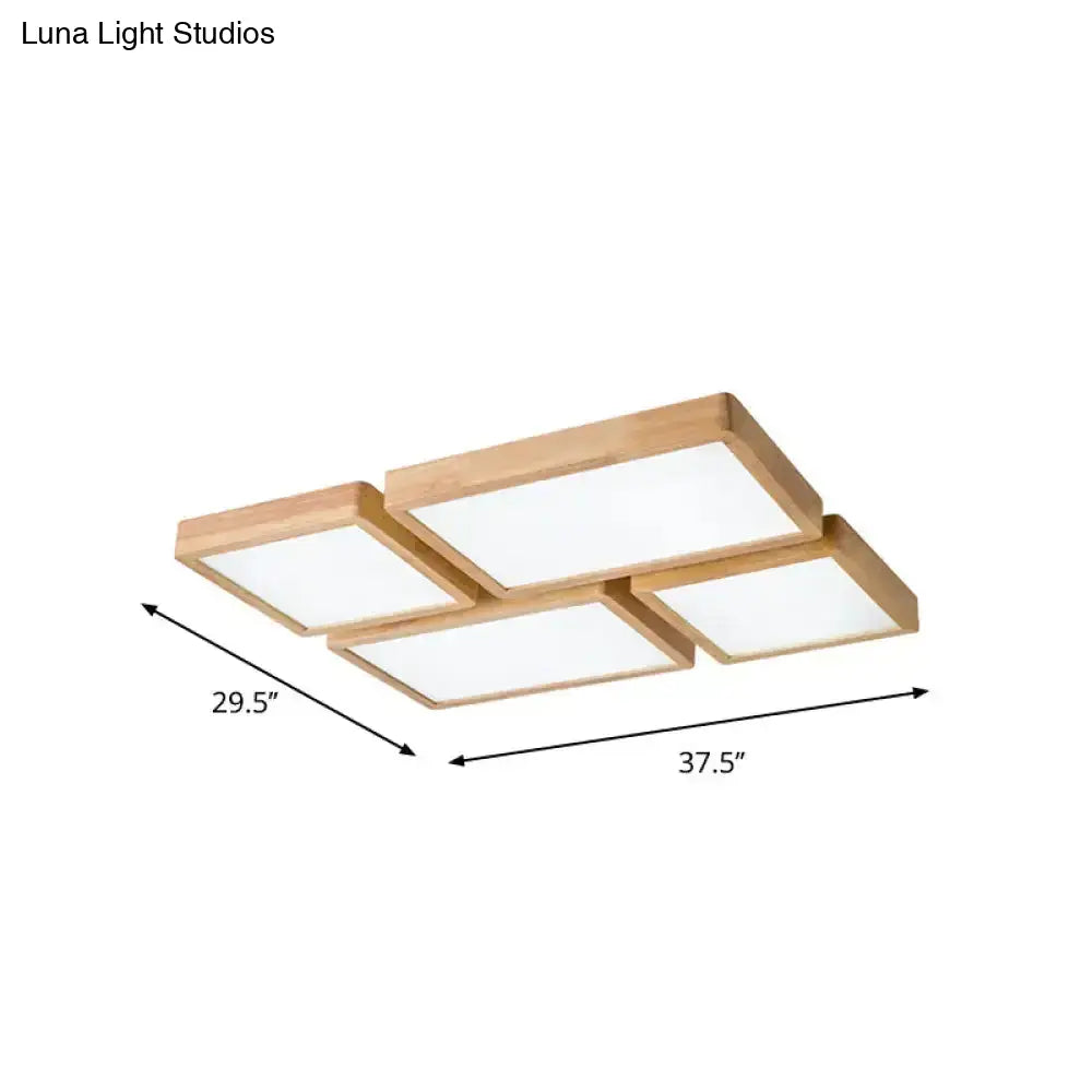 Nordic Led Ceiling Flushmount Lighting - Square/Rectangle/Checkered Wood Design Acrylic Shade